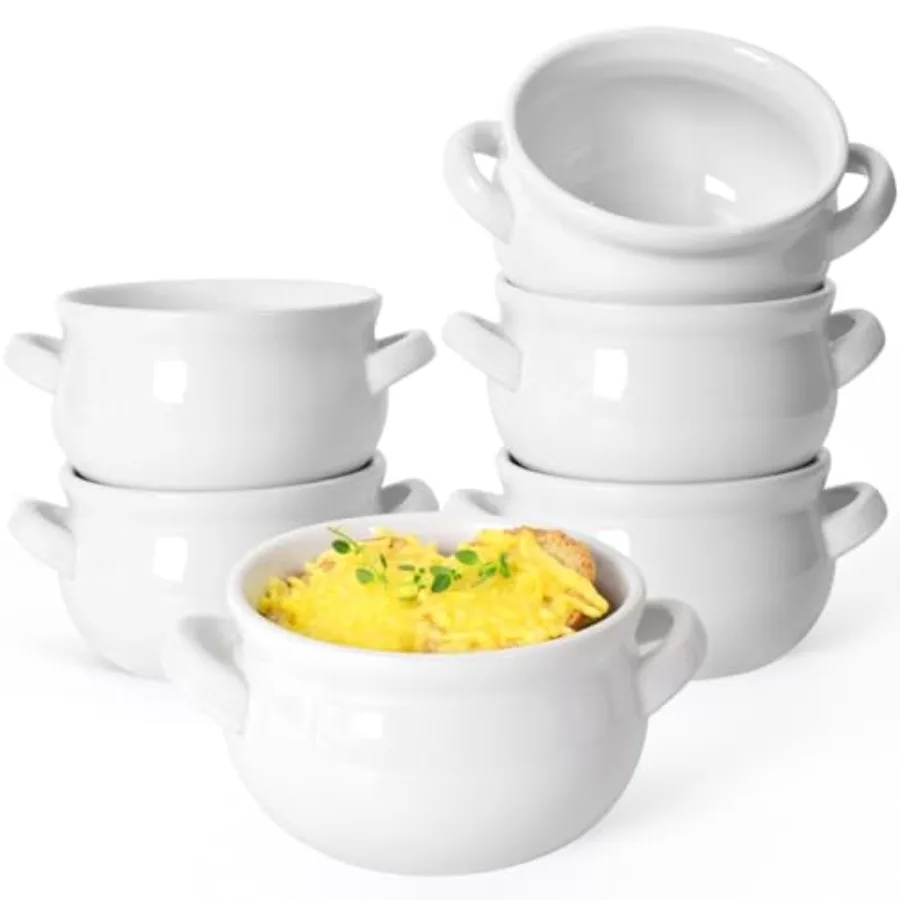 

Soup Bowls with Handles, 16 Oz Ceramic French Onion Soup Bowls - Stackable Soup Crocks Oven Safe for Cereal, Chilli, Pot Pies,