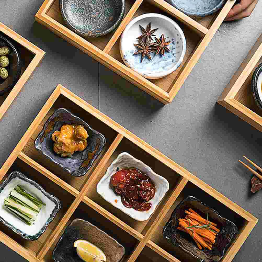 

Bamboo Hot Pot Tray 6 Grid Compartmented Plate Premium Material Waterproof Food Serving Dish Eco Friendly Safe Smooth
