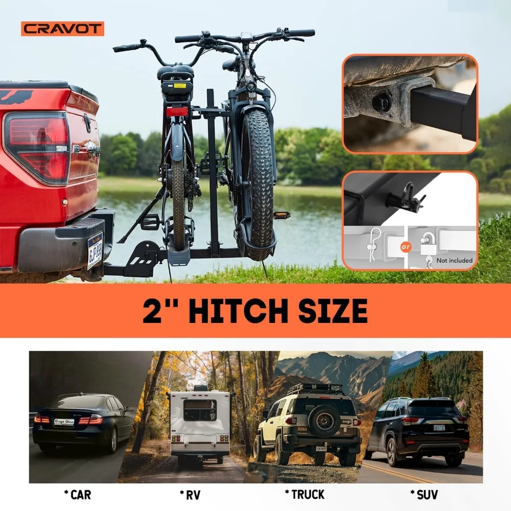 E2 Hitch 2 EBike Rack com rampa, suporte de plataforma dobrável para suporte de bicicleta elétrica com capacidade de 200 lbs