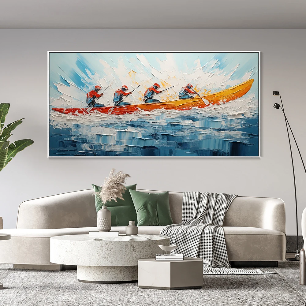 

Оригинальная картина Каякингом, искусство Морского Пейзажа, большой синий океан, картина маслом на холсте, 3D текстурированная ручная картина с ножом