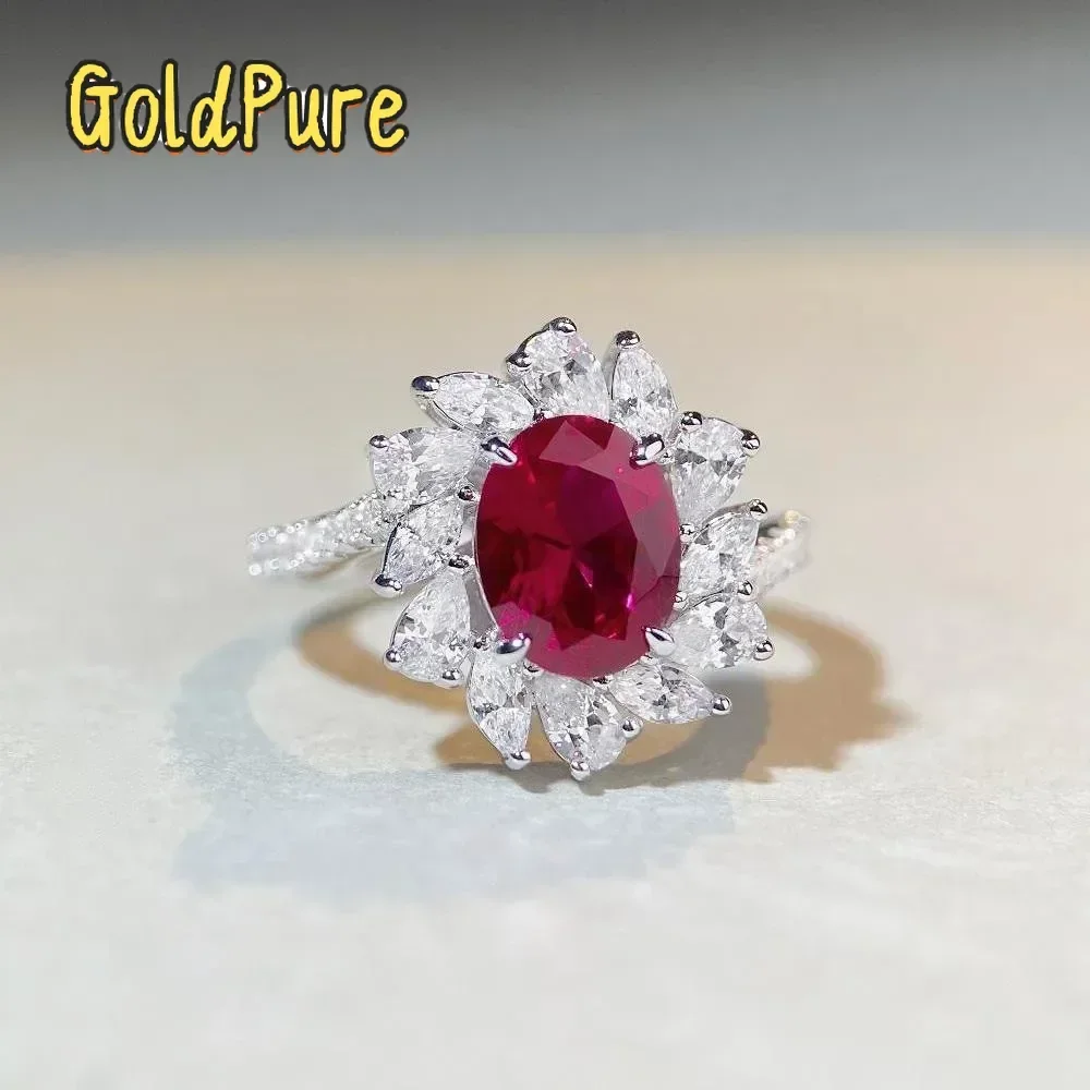 

Роскошное кольцо Goldpure из цельной платины PT950 с рубином цвета голубино-красный и муассанитом в форме голубино-яичной капли для женщин