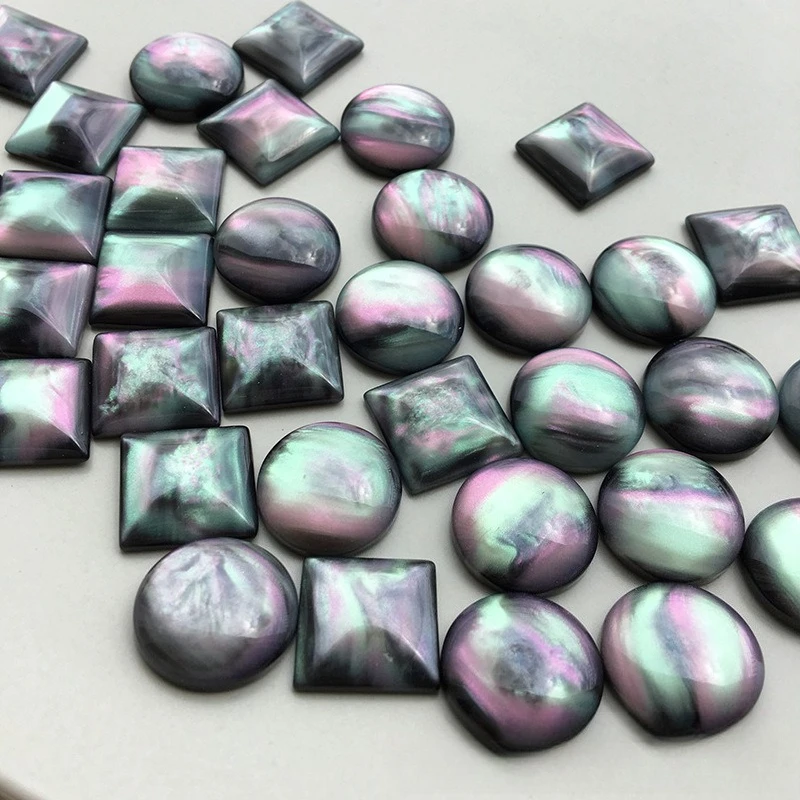 Vintage Aurora Iridescent Shell Resin Patches Geometric Round Square DIY Ear Studs Jewelry Making Accessories