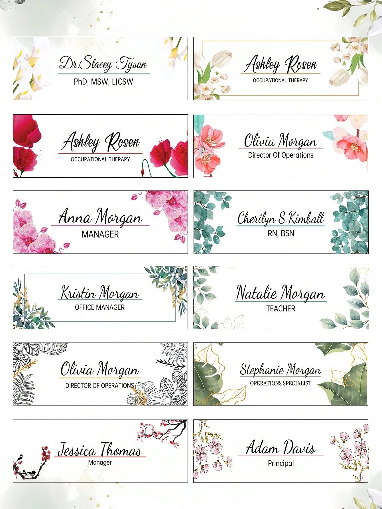20*6CM Personalized Acrylic Name Plate for Desk, 12 Floral Styles, Custom Office Graduation Gift for Everyone, Back to School