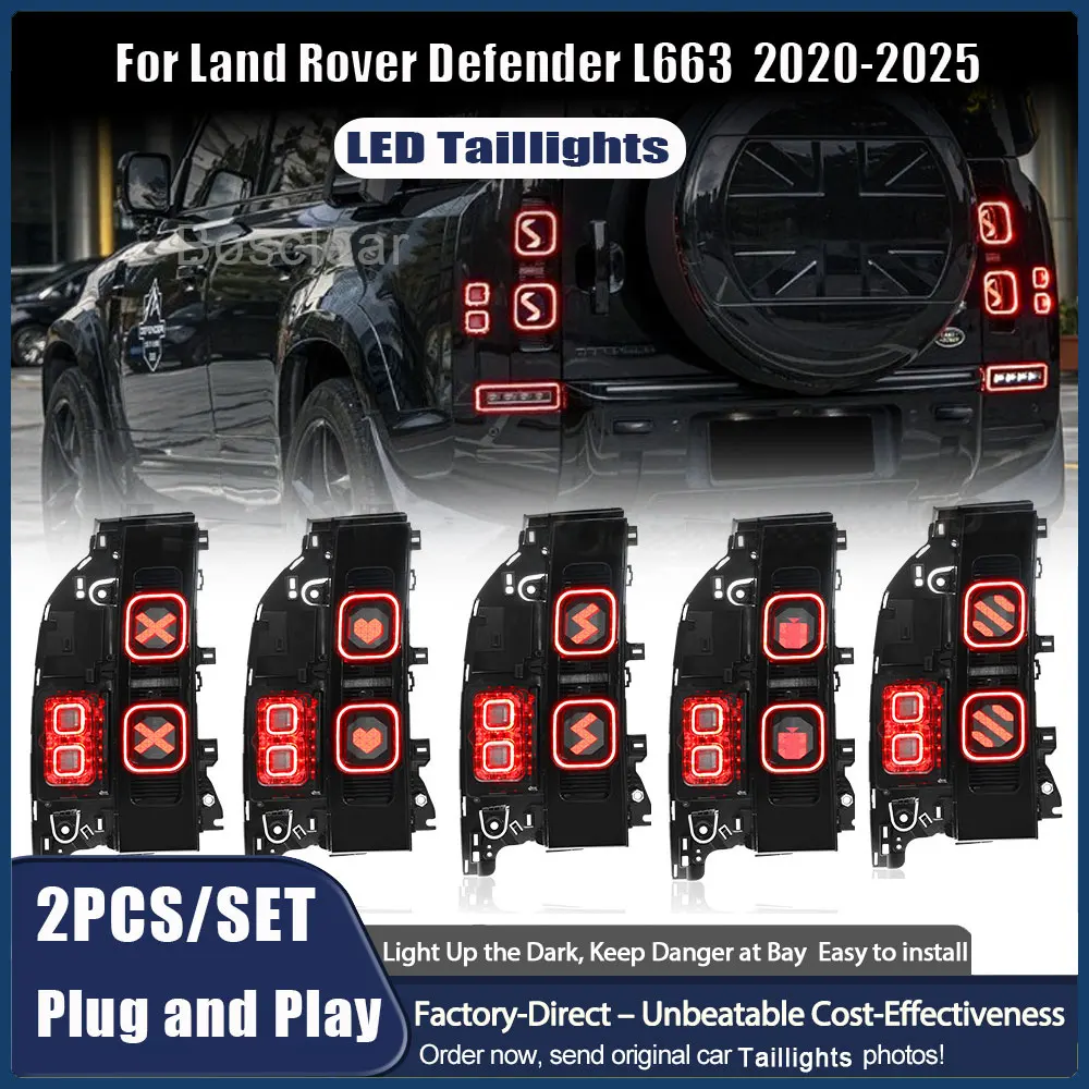 For Land Rover Defender 2020-2025 Smoked Black Taillight Assembly OLED Dynamic Pattern Brake Reverse Lamp Automotive Accessories