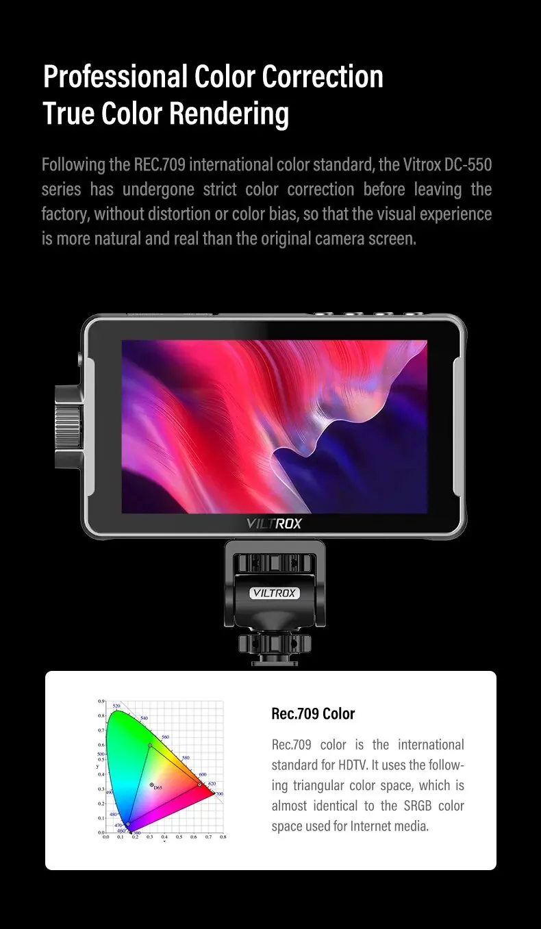 VILTROX DC-550 Pro II 5,5" Tragbarer Feldmonitor 1920×1080 4K HDMI Touchscreen-Videomonitor mit 3D LUT für Kamera-Videografie – Detail 10