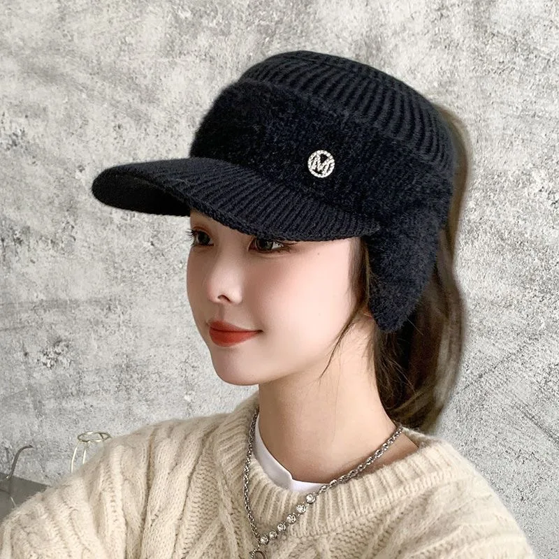 New Cool Women Warm Ponytail Earflaps Caps Hat Knitted Female Autumn Winter Lady Mom Baseball Cap Hat For Women