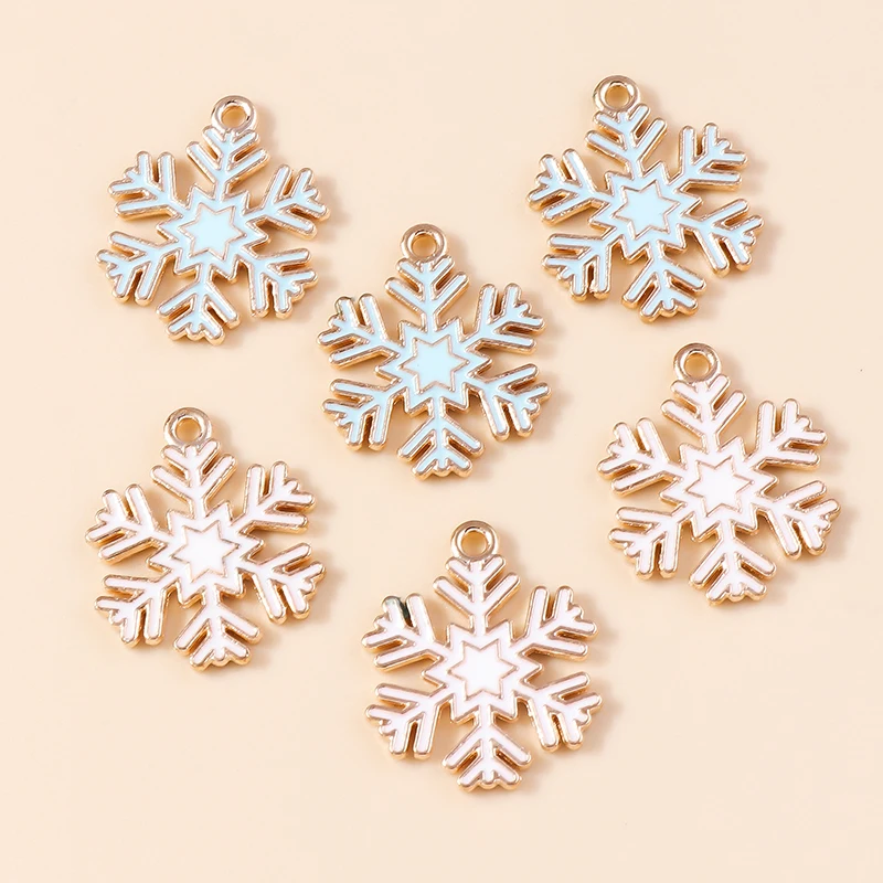 

20pcs 19x21mm Cute Enamel Christmas Snowflake Charms Pendants for Making New Year Earrings Necklaces DIY Crafts Jewelry Findings