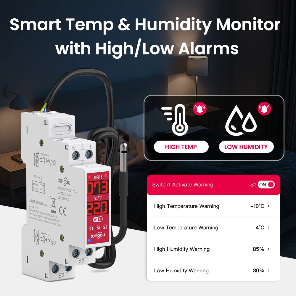Tuya Smart WiFi Switch Temperature And Humidity Sensor Din Rail 18mm 2-Gang Timer Remote Control Monitoring Switch Smart Life