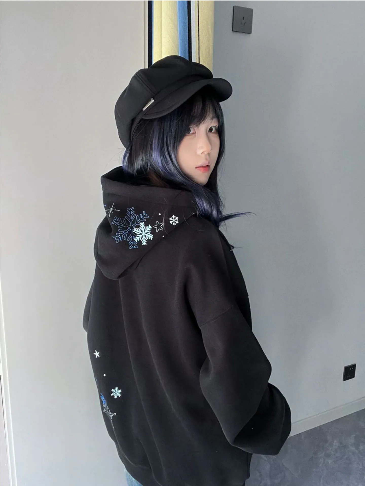 

American Style Fleece Lined Embroidered Hoodie Women's Thickened Lazy Style Loose Couple Sweater Trendy Autumn Winter Coat