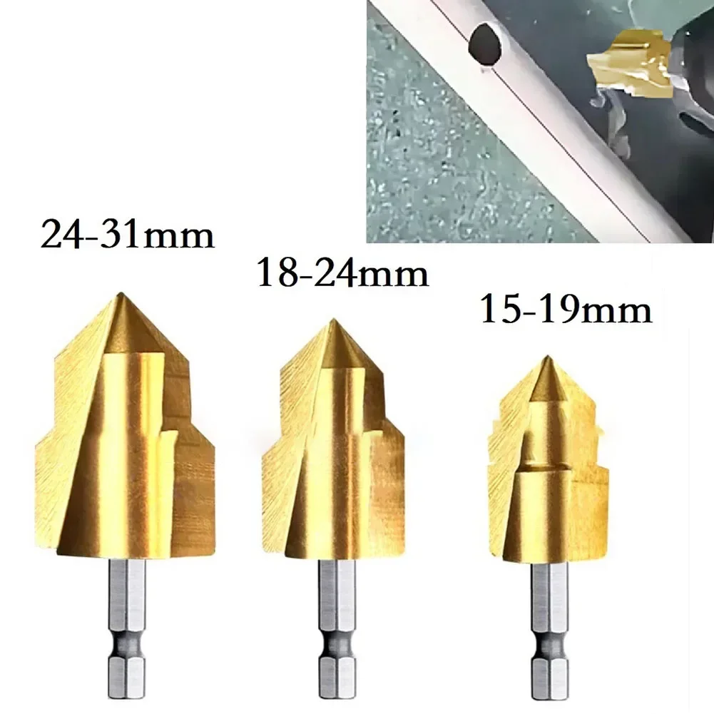 

2pcs Water Pipe Expansion Drill Bit 3 Flutes Countersink Stepped Drill Bit 1/4 Hex Shank Puncher Water Pipe Hole Expanding Tool