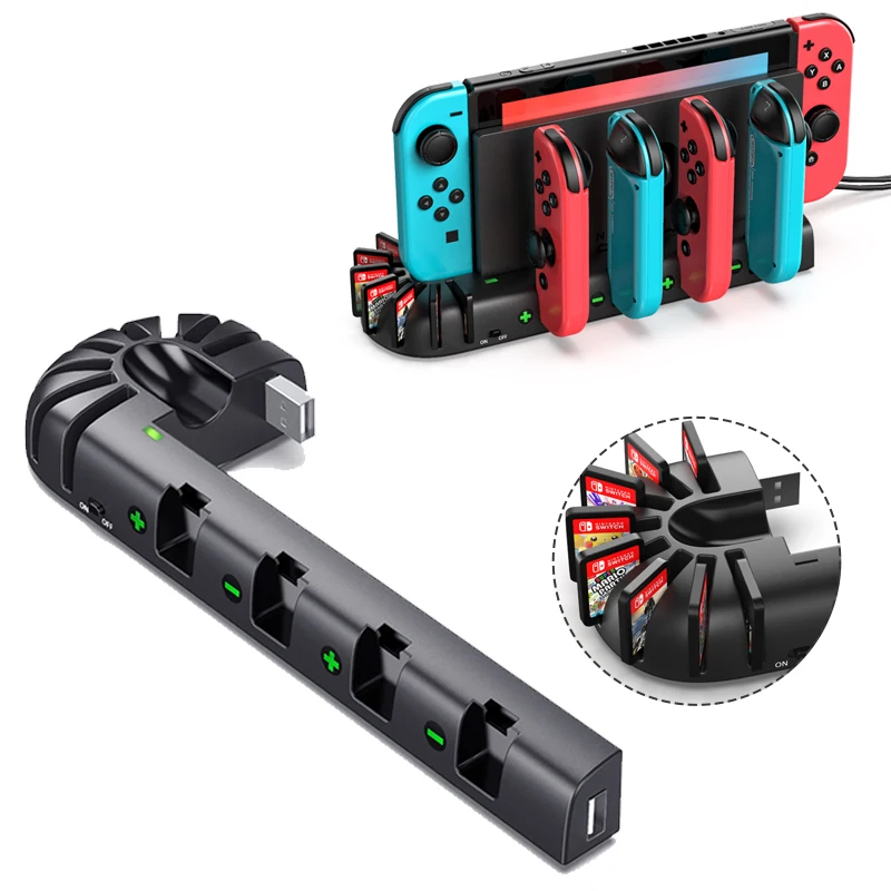 For Switch Joycon Charger Switch OLED Controllers Fast Charge Switch Pro Controller Dock Station 8 Game Slots for Nintendo