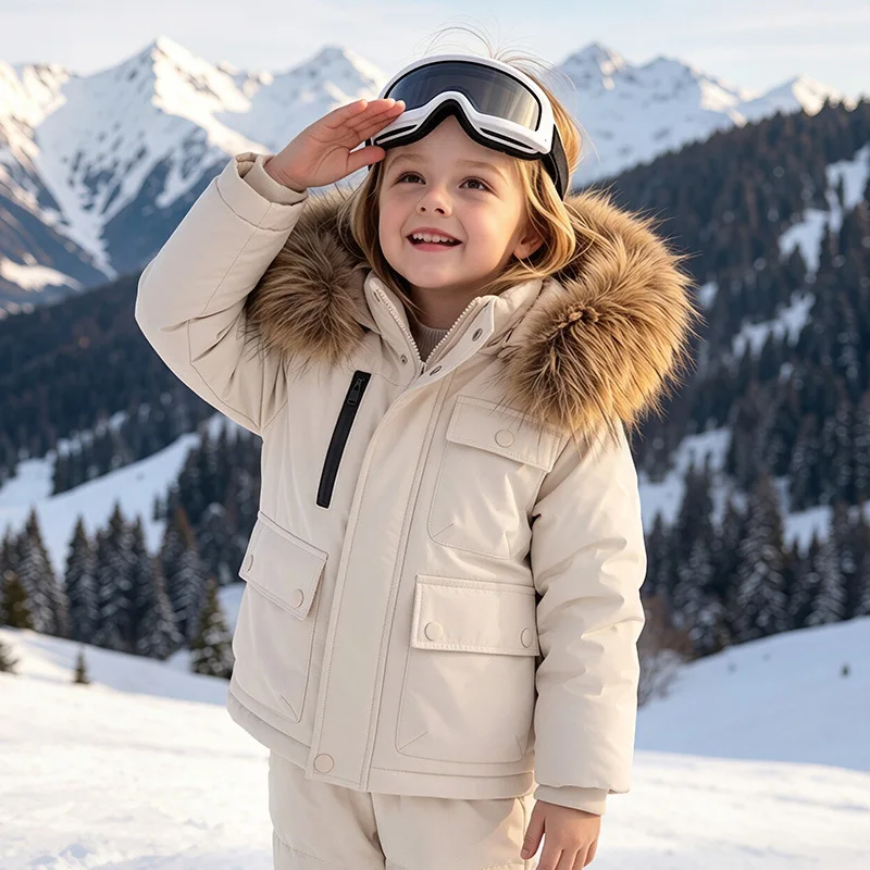 OLEKID -30 Degree Russian Winter Children Down Jacket for Boys Waterproof Real Fur Winter Jumpsuit 1-5 Years Kids Boy Snowsuit