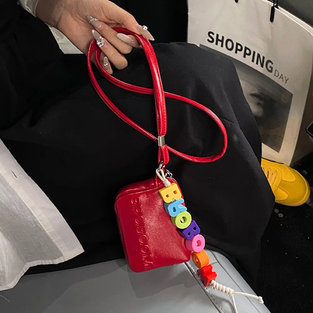 다기능 소형 사각 지갑 심플한 PU 가죽 크로스바디 이어폰 가방 단일 숄더 내구성 있는 홀터넥 동전 지갑