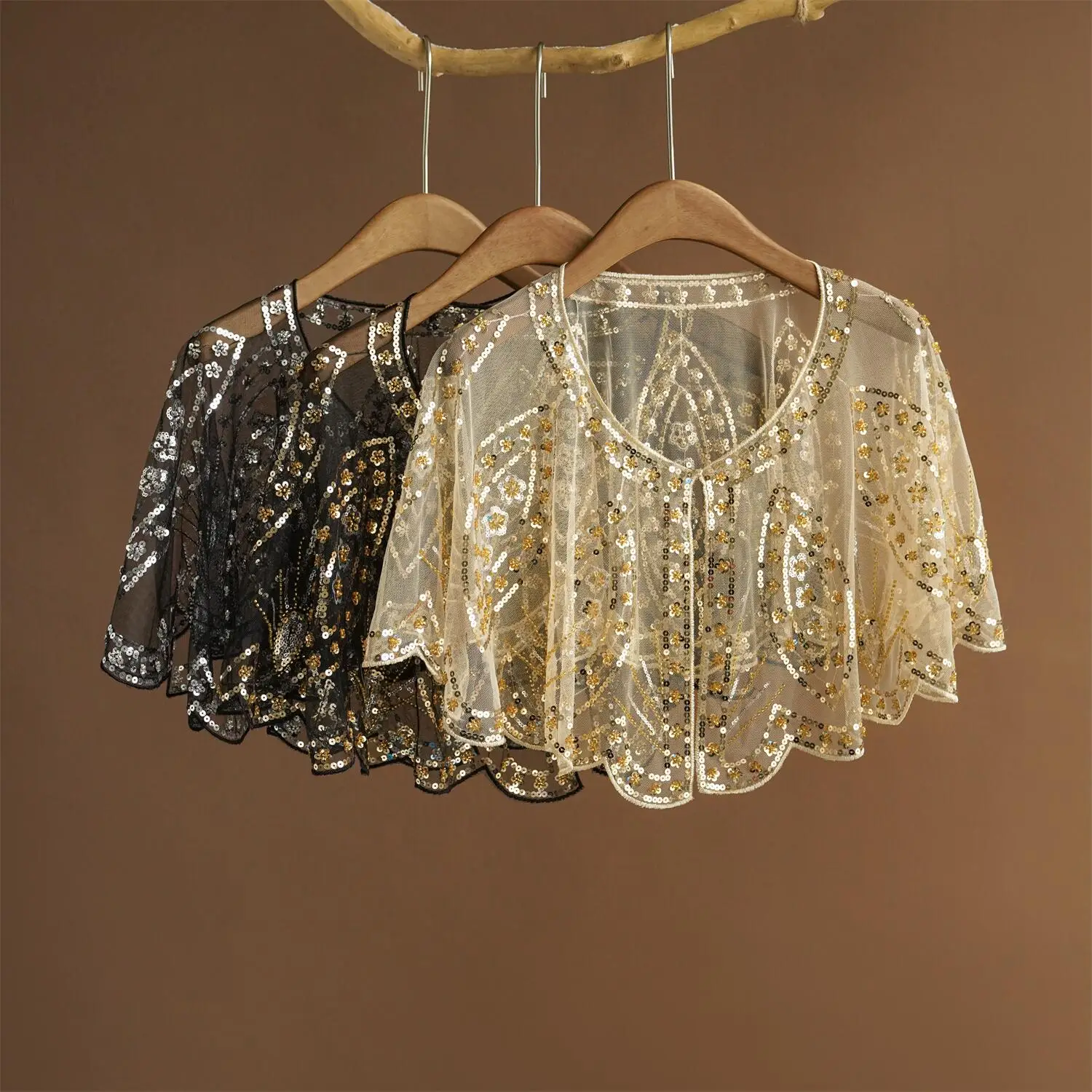 1920er Jahre Pailletten-Verzierter Flapper-Schal Elegante Wickelkleider Atmungsaktiver Kurzer Umhang Vintage Abendcape Braut-Schal