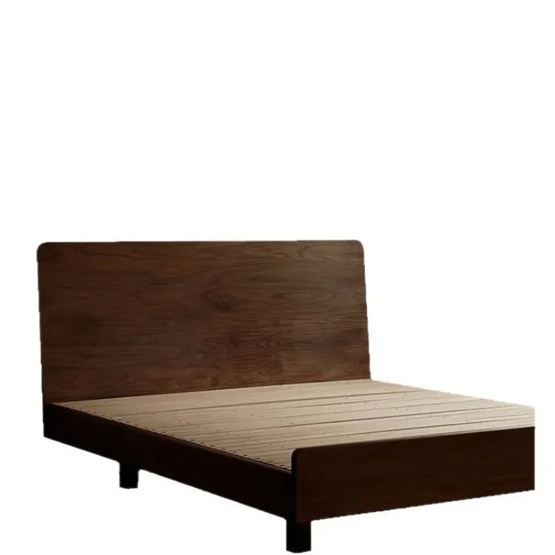 

Nordic all solid wood master bedroom double bed black walnut furniture flush edge suspension