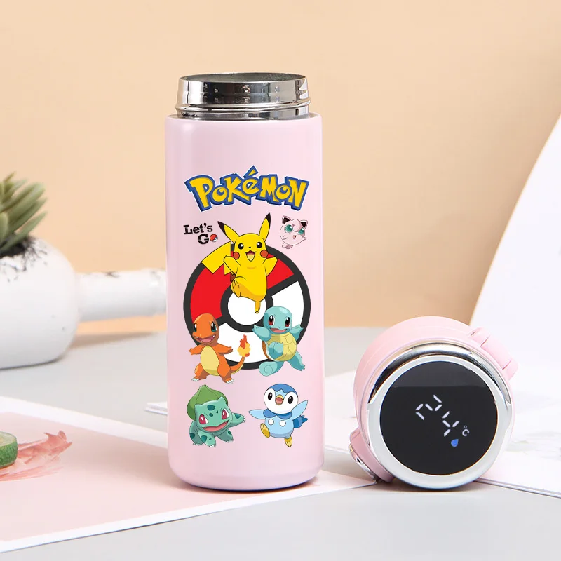 420ML 포켓몬 피카추 온도 표시 보온병 컵 스테인레스 스틸 핫 애니메이션 보온병 야외 진공 절연 컵 선물