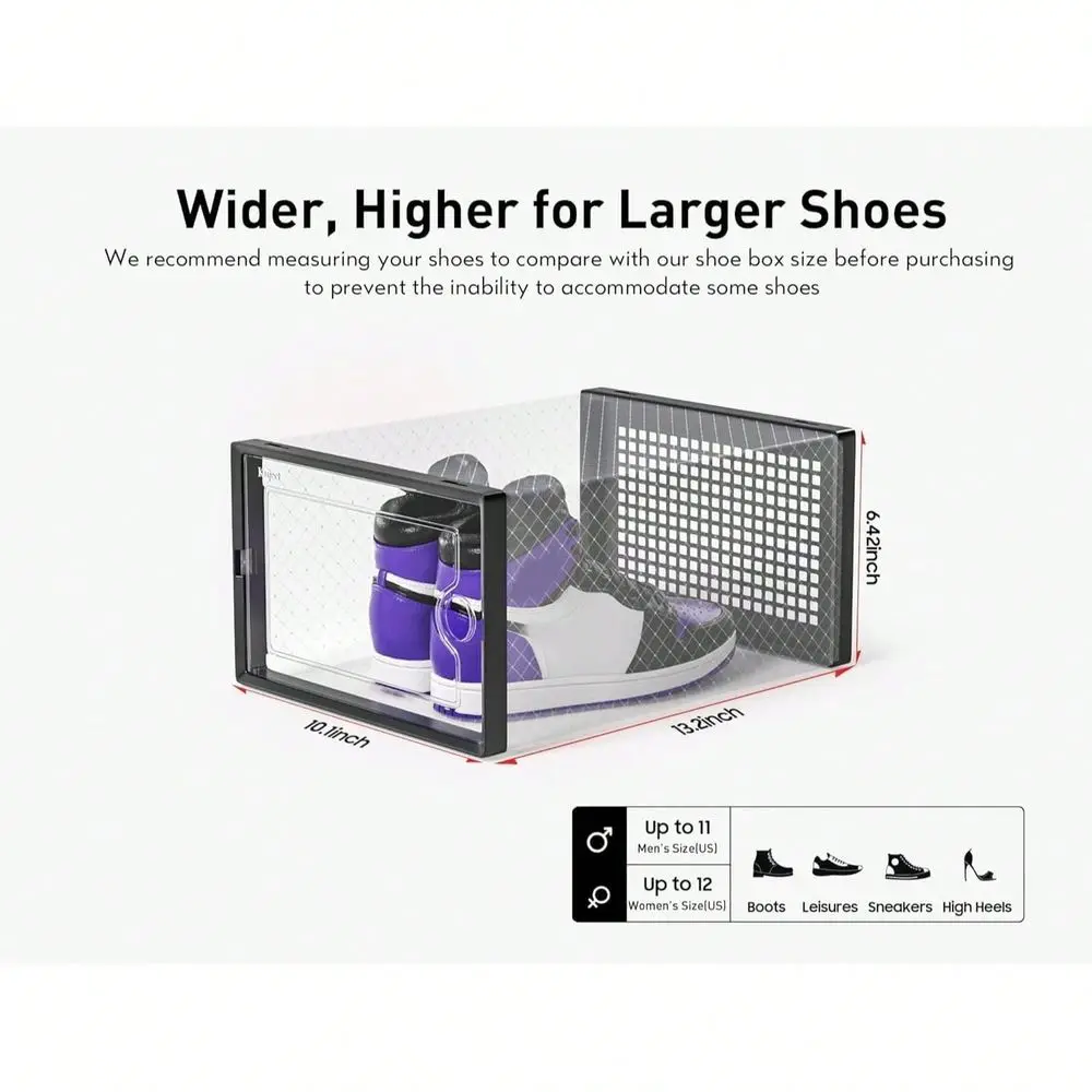 

6 Pack Transparent DrawerType Shoe Storage Boxes, Stackable Foldable Shoe Organizers, Dustproof SpaceSaving Shoe Bo