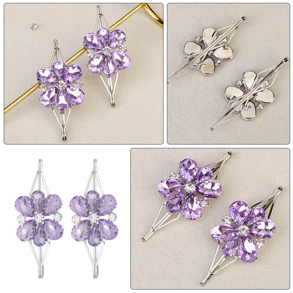 2 قطعة مقاطع الشعر حجر الراين المعادن كريستال المشابك الزفاف الزفاف إكسسوارات الشعر دبابيس الشعر للنساء الفتيات العروس دبوس الشعر #3