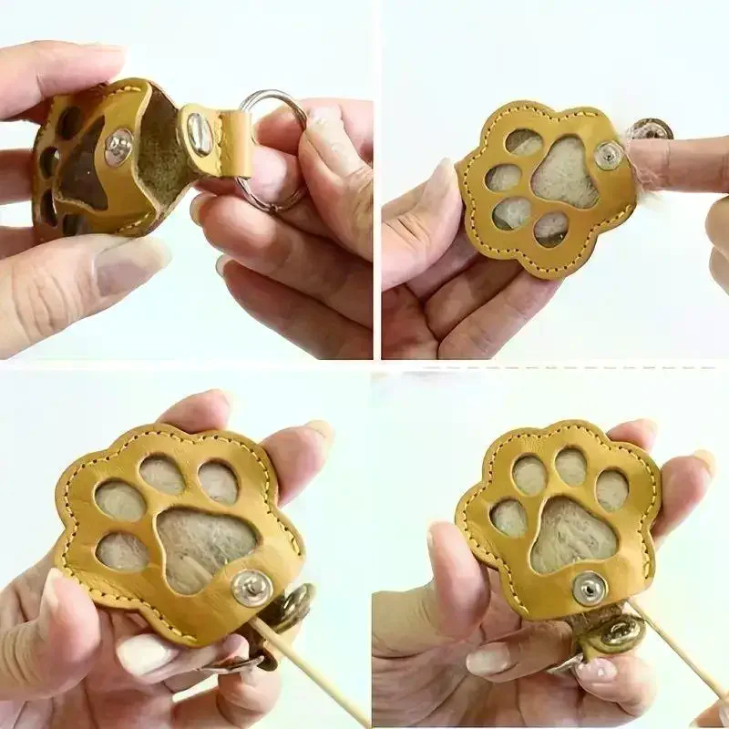 

Cute Cat Paw Shaped Pet Hair Storage Keychain Portable Leather Keychain Fur Collector Animal Fur Storage Keychain