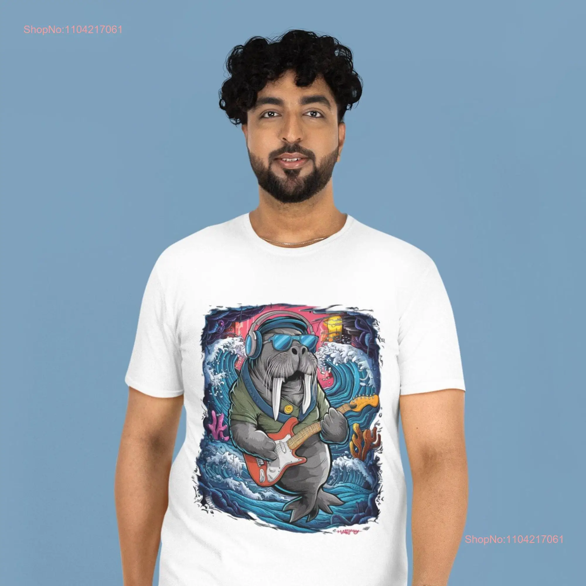 Anthropomorphic Walrus Guitar T Shirt Seapunk Cartoon Underwater Neon Art Creative Fun Design s for Music Lovers All