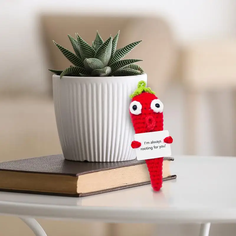 Emotional Support Plush Inspirational Fruit Plush Ornament Soft Knitted Doll With Encouragement Card Stuffed Pepper Potato