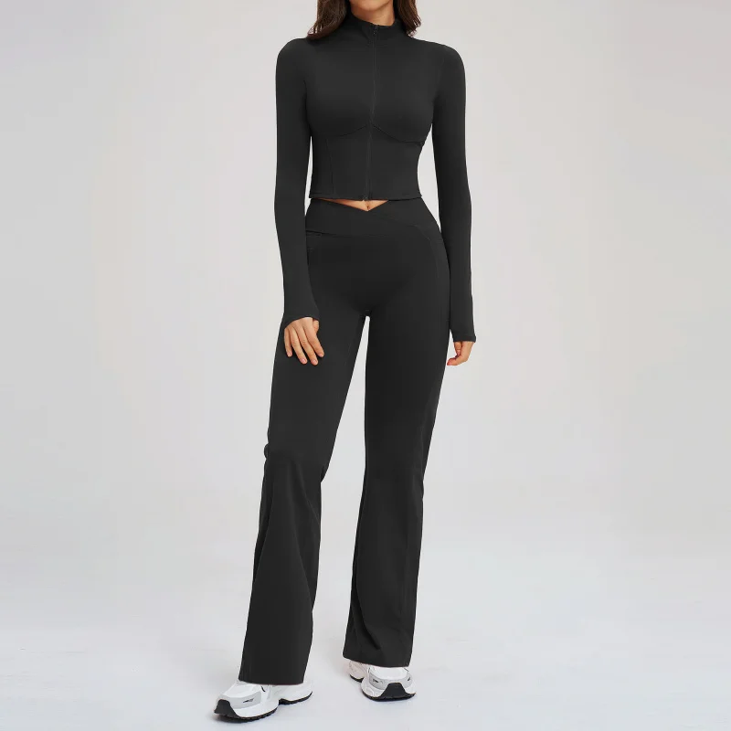 Woman Sports Sets New Sports Fitness Suit For Women Nude Feel Zipper Casual Set Outdoor Solid Color Slim Fit Running Sports Set