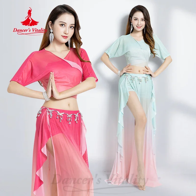 

Belly Dancing Practice Clothes for Women Comfortable Elegant Gradient Mesh Long Skirt Set Adult Oriental Dance Training Clothing