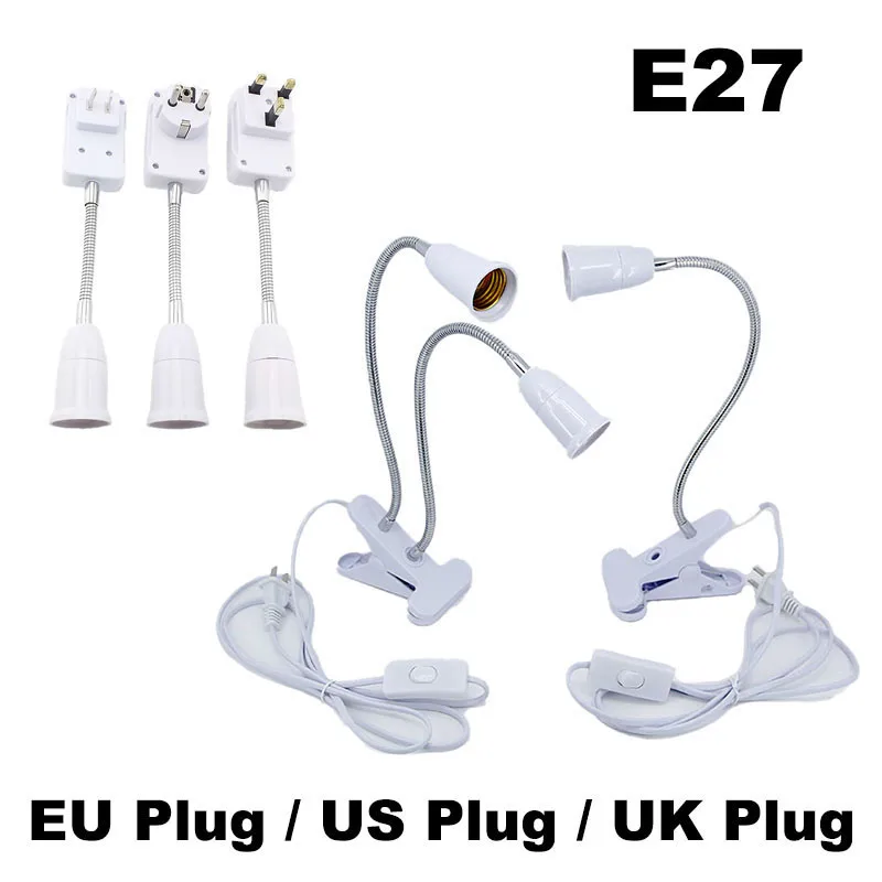 

1 2 head E27 light bulb Lamp AC power supply base Flexible holder EU US uk Plug socket desk Clip for tablet night grow light q1