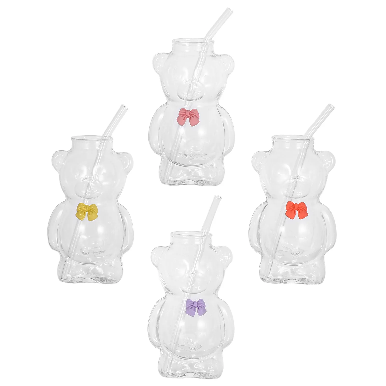 

Набор из 4 стеклянных стаканов-медведей с трубочкой, 330 мл – очаровательные кружки в форме животных для дома, кафе, тематических вечеринок, подарков на день рождения
