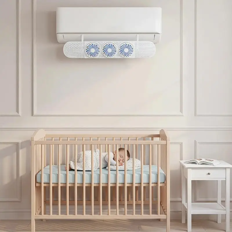 @*Washable Air Conditioner Wind Deflector 3 Built-in Fans No Installation Anti Direct Blow for Summer Home Office Use