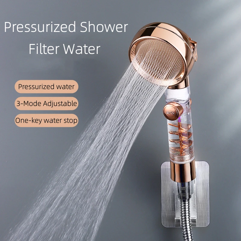 2023 Pressurized Nozzle Turbo Shower Head One-Key Stop Water Saving High Pressure Shower Head Magic Water Line Bathroom Accessor