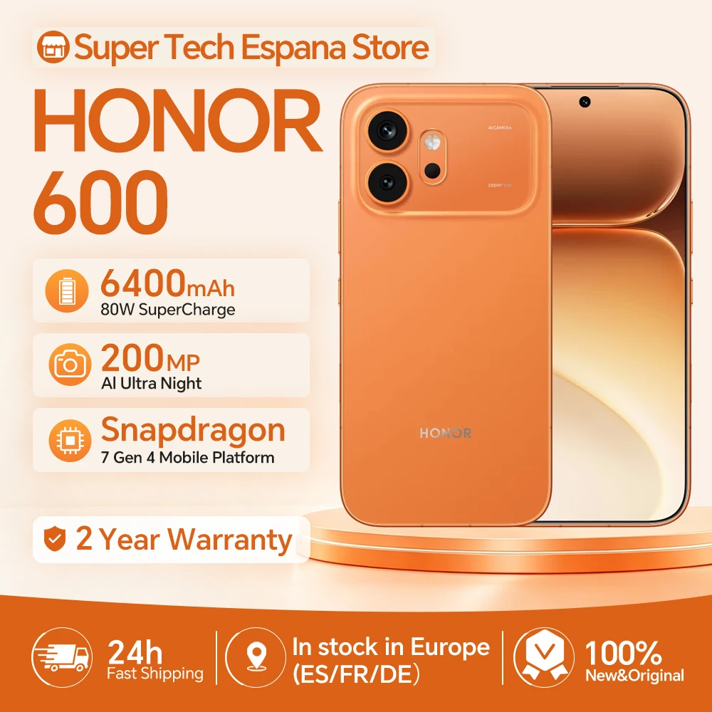 HONOR 600 EU Version 5G Smartphone Snapdragon 7 Gen 4 6.57"AMOLED 8000nits Ultra Bright Display 200MP Ultra-clear Night Camera 6400mAh Long‑life Battery