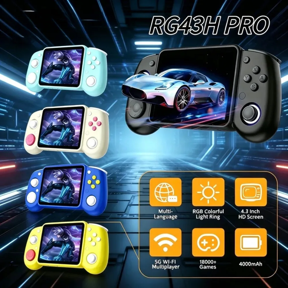 RG43H Pro Portable Retro Handheld Game Console 4.3 Inch 1024×768 Built-in 22000 Games Support WiFi Online Play Q21 500 Games