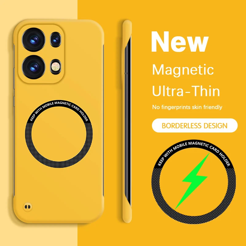 

Magnetic Frameless Phone Case for OPPO Reno 13 Reno13 Pro 13Pro 5G Hard PC Armor Wireless Charging Bumper Cover Plain Thin Shell