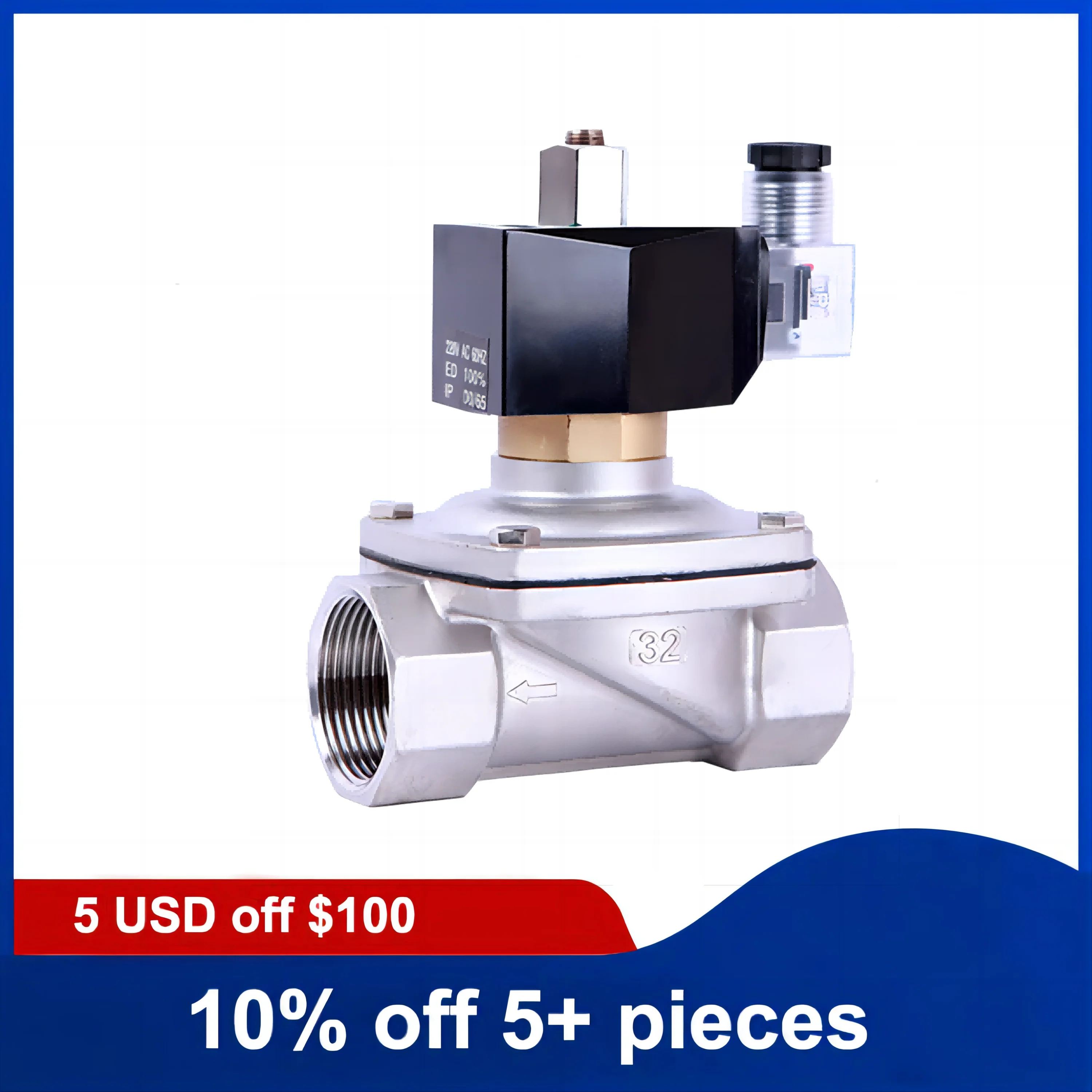 

1-1/4'' Stainless Steel Normally Open Solenoid Valve 220V 12V24V Solenoid Valve With LED Light