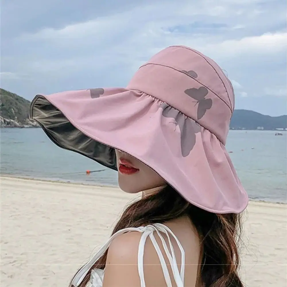 

UV Protection Large Visor Sun Hat Empty Top Wide Brim Summer Sun Cap Korean Style Adjustable Sunscreen Bucket Hat Outdoor