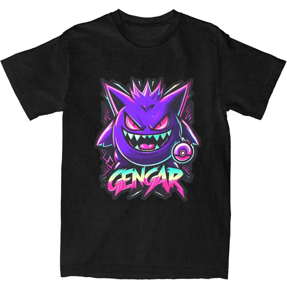 Men T-Shirt Pokemon Gengar T-Shirts Harajuku Summer Tees Y2K Retro Loose 100% Cotton Tops Plus Size 6XL