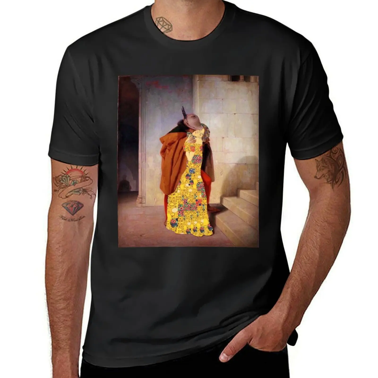 

the kiss klimt and hayez - revisitation T-Shirt vintage clothes funnys blacks tops mens t shirts