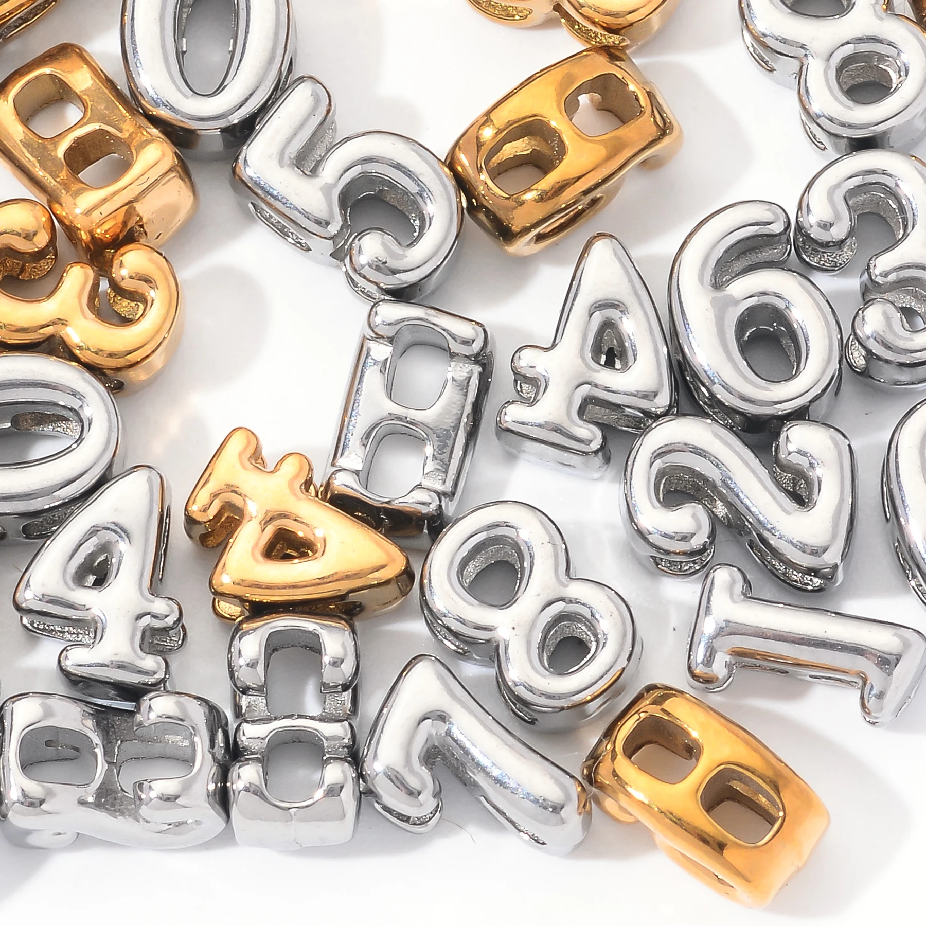 6pcs/lot Stainless Steel Small Bubble Digital Mini Balloon 0-9 Number Charms for DIY Accessories