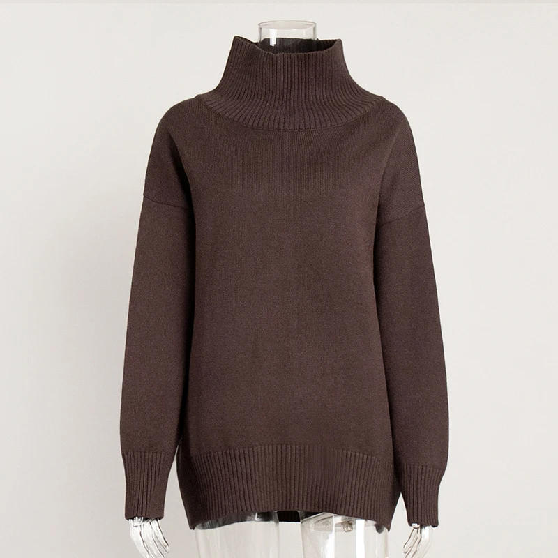 TARUXY Solid Turtleneck Knitted Sweater Casual Women's Loose Long Sleeve Pullovers 2025 New Autumn Winter Commuting Fashion Top