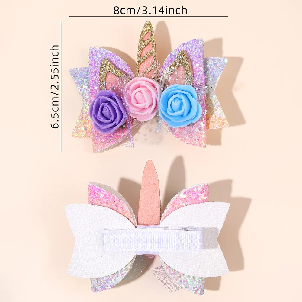bulk-36pcs-baby-girls-314\-glitter-unicorn-hair-bow-clips-kids-floral-hairpin-floral-crown-barrettes-headwear-for-children