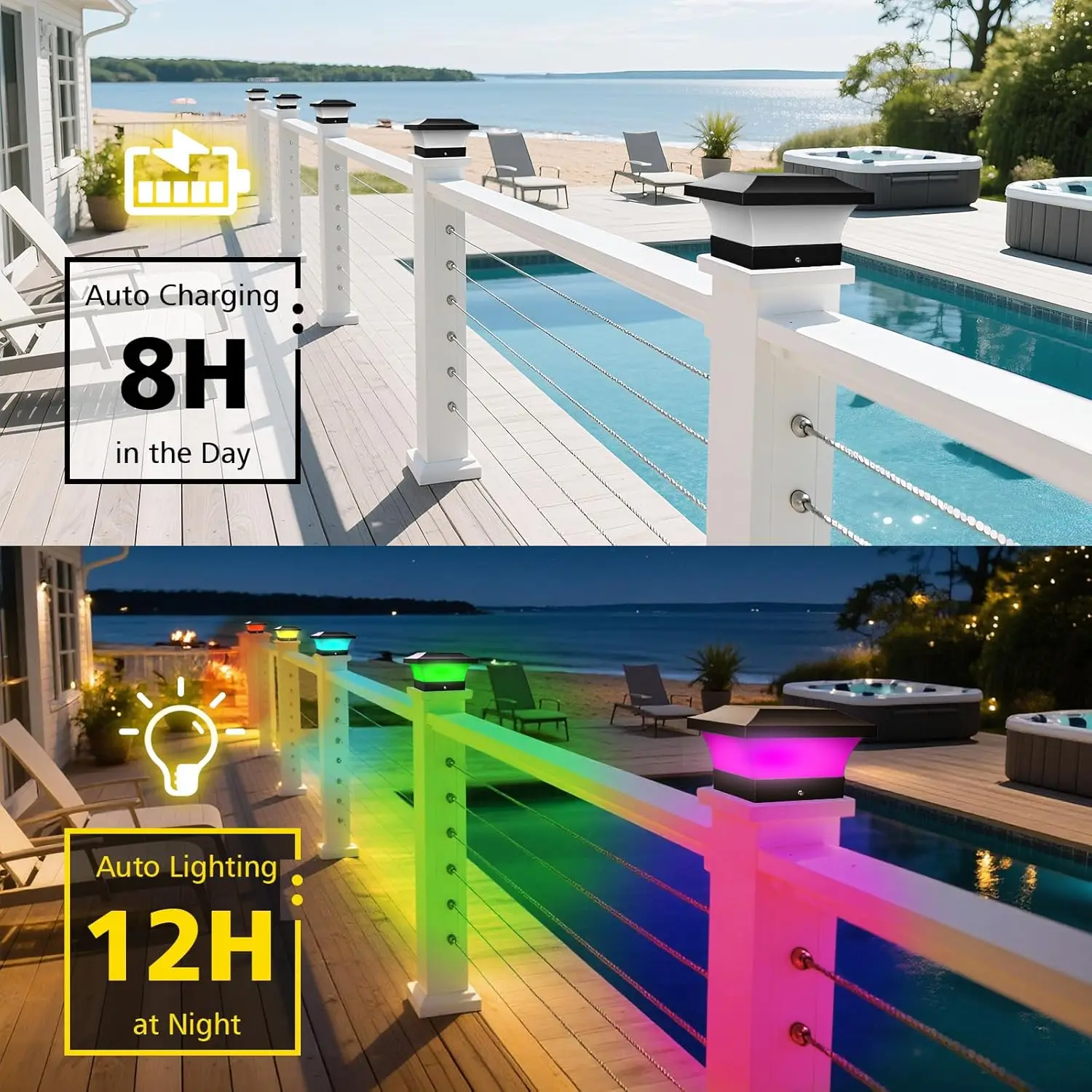 4X4 Post Solar Lights, Waterproof RGB Color-Changing for Wood/Vinyl Fence Posts, Deck, Patio & Garden (2 Pack)