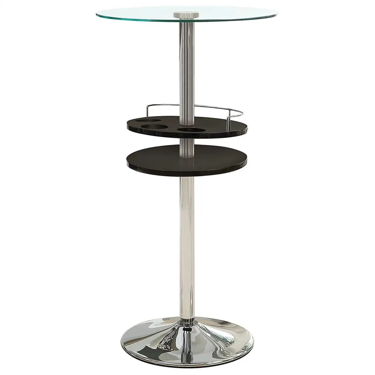 Round Glass Top Bar Table with Wine Storage Chrome Base Bistro Pub Table