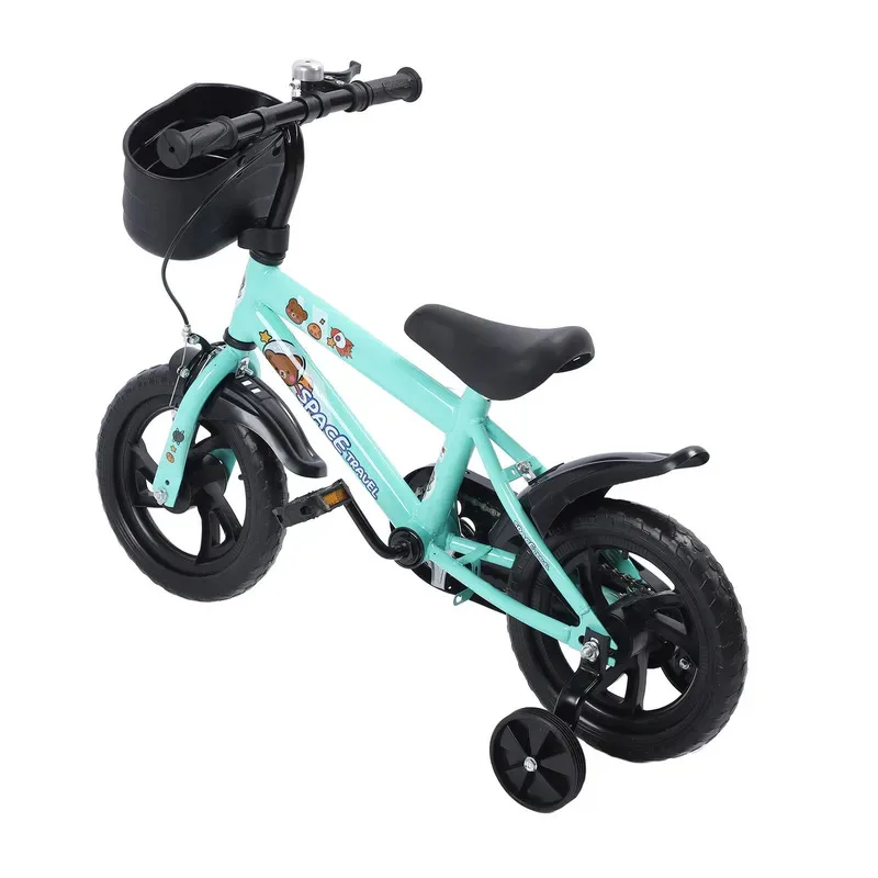 

12 Inch Kids Bike Stable Riding High Carbon Steel Frame Baby Bicycle with Training Wheels for 2‑6 Years Old Children Green