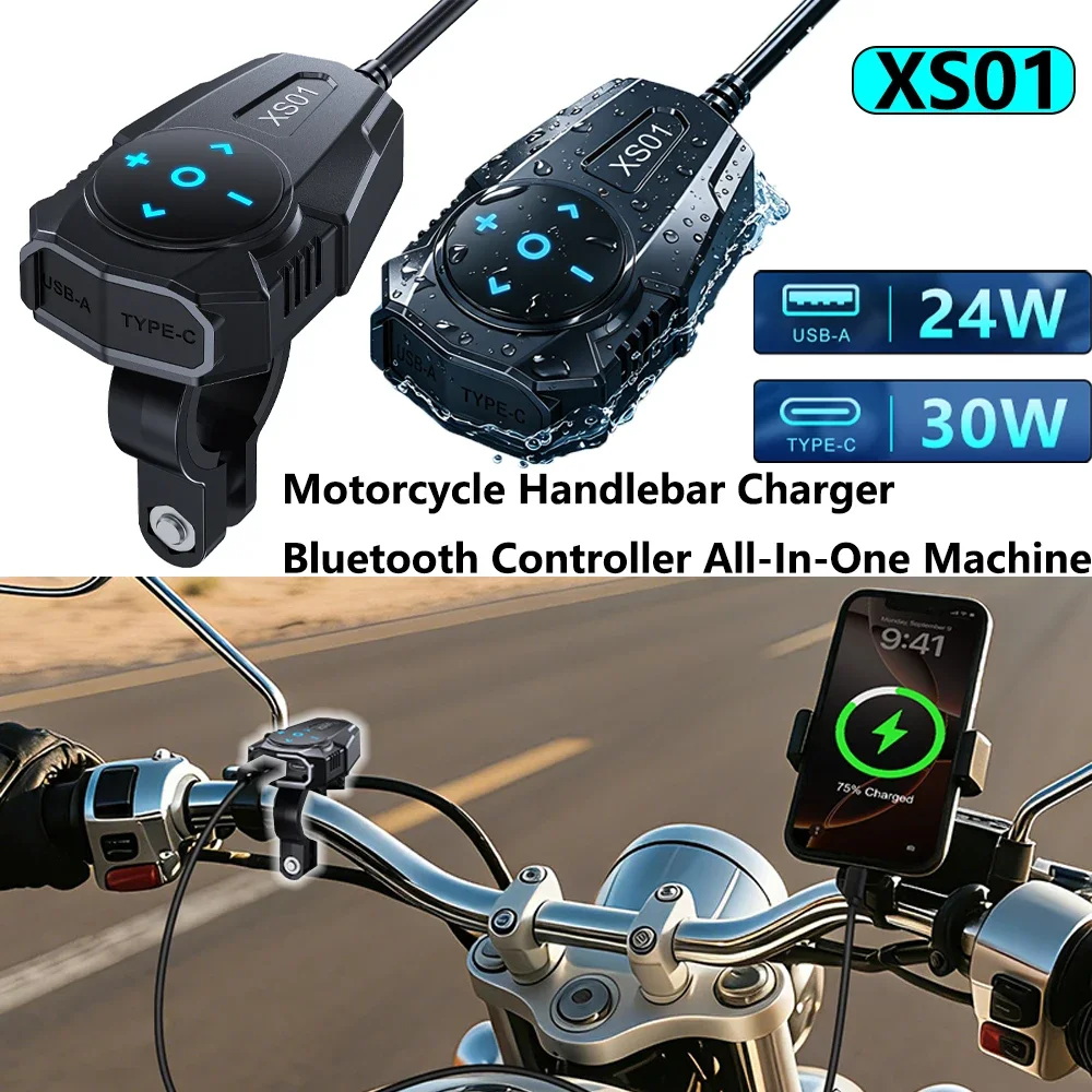 

Motorcycle Handlebar Bluetooth Remote Control Machine with Dual Fast Charging Usb+Pd54W Motorcycle Mobile Phone Charger