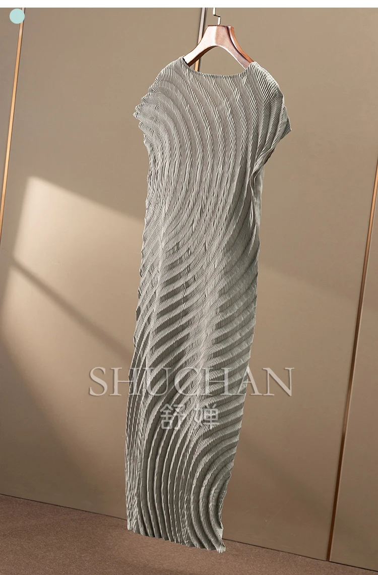 새로운 우아한 종이 남자, 수출 중공업 Miyake 연간 링 주름 가방 회전 슬리브 드레스 여성 67C0