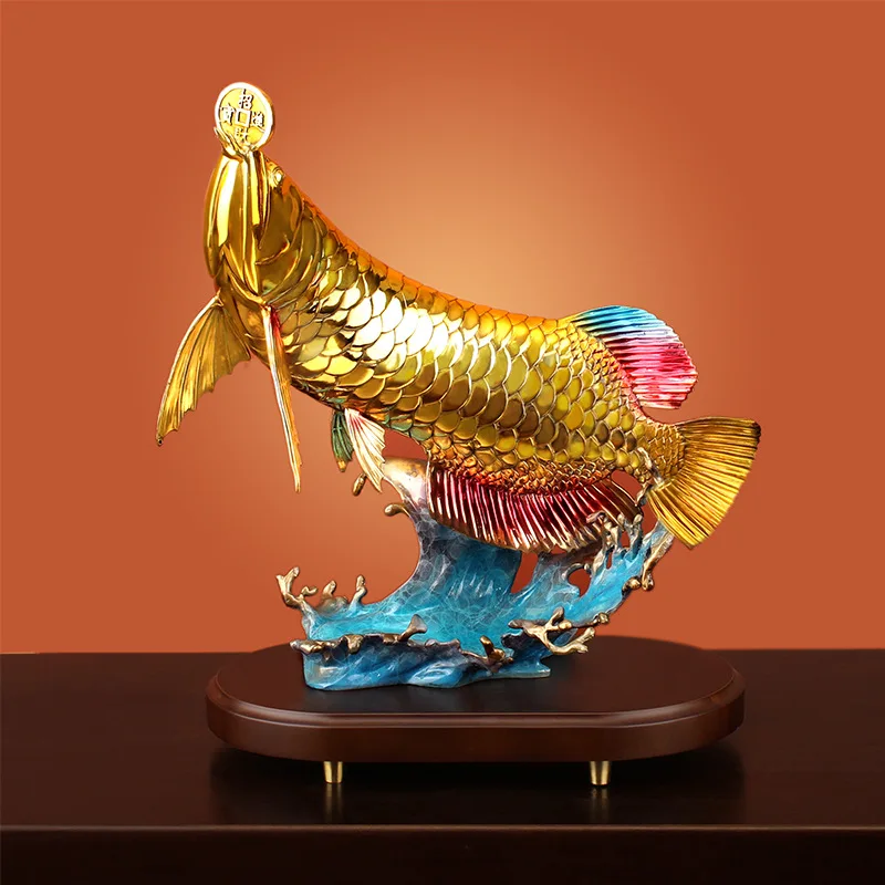 High End Fengshui Home Decor Luxury Bronze Golden Arowana Fish Statue