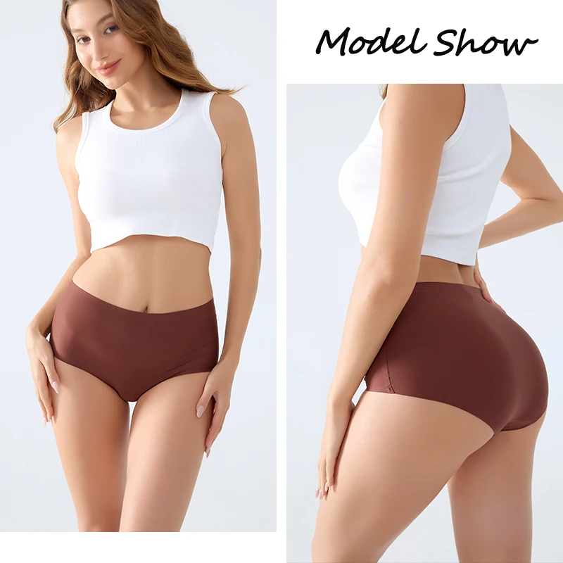 4PCS/SET Plus Size Underwear Women's Panties Ice Silk Solid Color Ladies Seamless Underpants High Waist Sexy Breathable Lingerie image 2