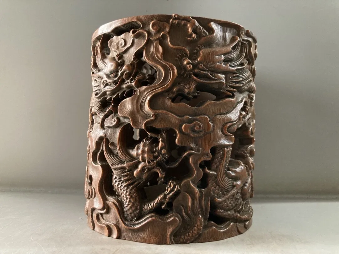 

Collection Chinese Old Bamboo Carved Exquisite Dragon Brush Pot Antique Decor