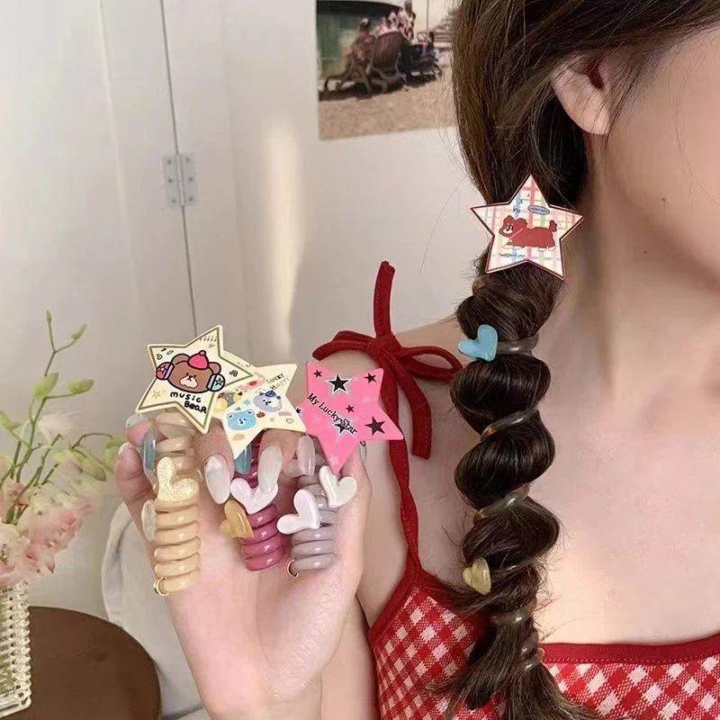 Candy Color Cute Star Graffiti Telephone Wire Hair Bands For Women Girls Kawaii Elastic Hair Ties Fashion Hair Accessories Gifts